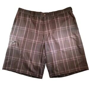 Grand Slam Men's golf shorts 40 Grey Pink Stripe striped chino plaid grip waist